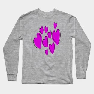 Cute Hearts Hand Drawn Bold Pink Romantic Doodle Long Sleeve T-Shirt